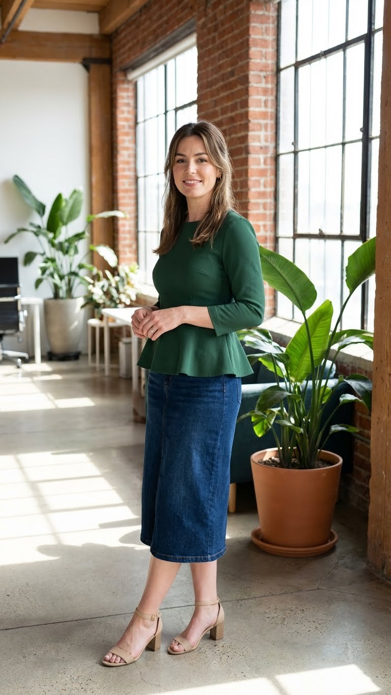 13 Denim Skirt Office Outfit Ideas That Feel Trendy