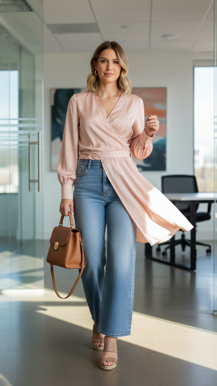 15 Wide Leg Jeans Office Outfit Ideas That Look Trendy Yet Polished
