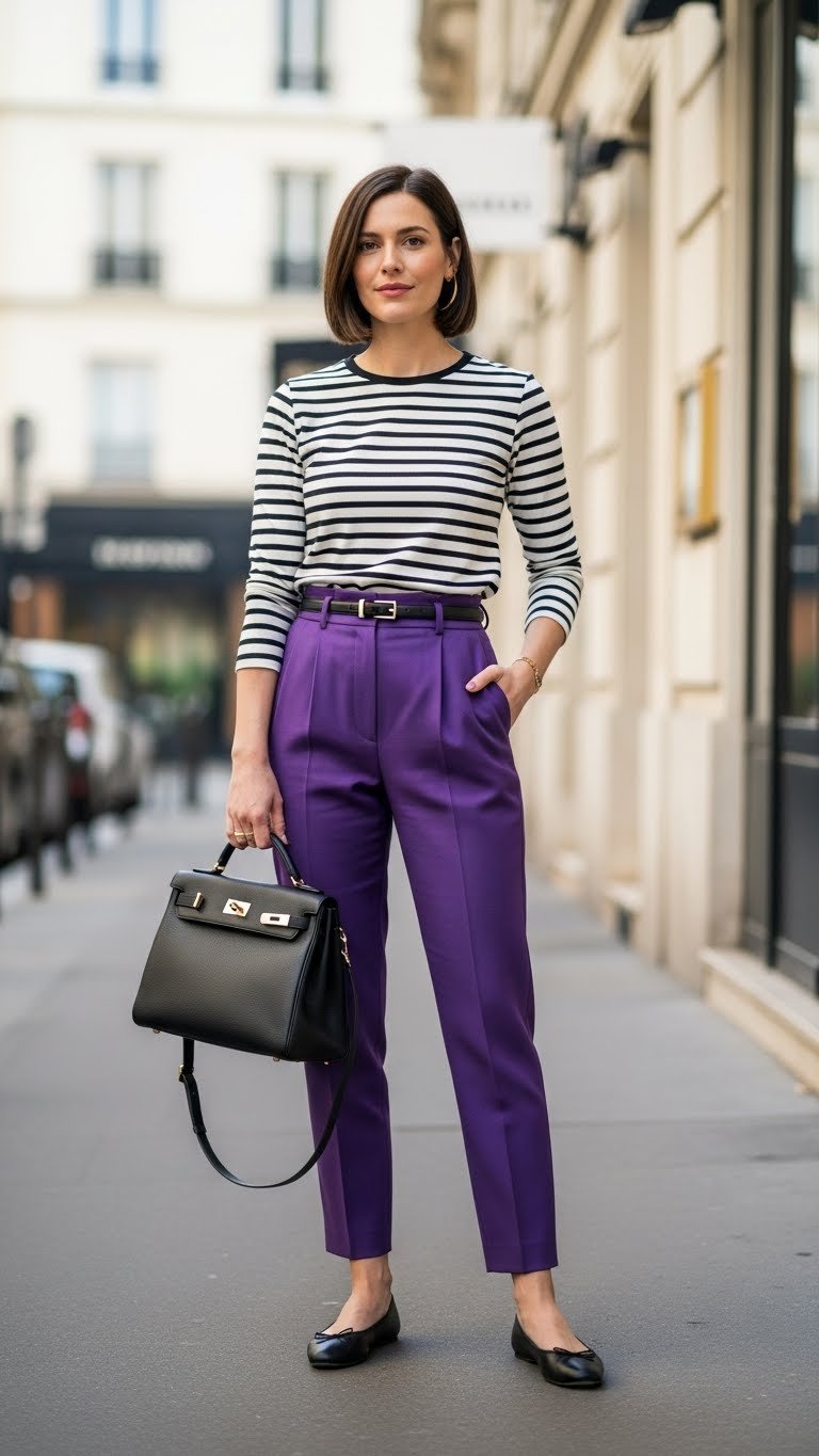 10 Purple Trousers Outfit Ideas That Stand Out Stylishly