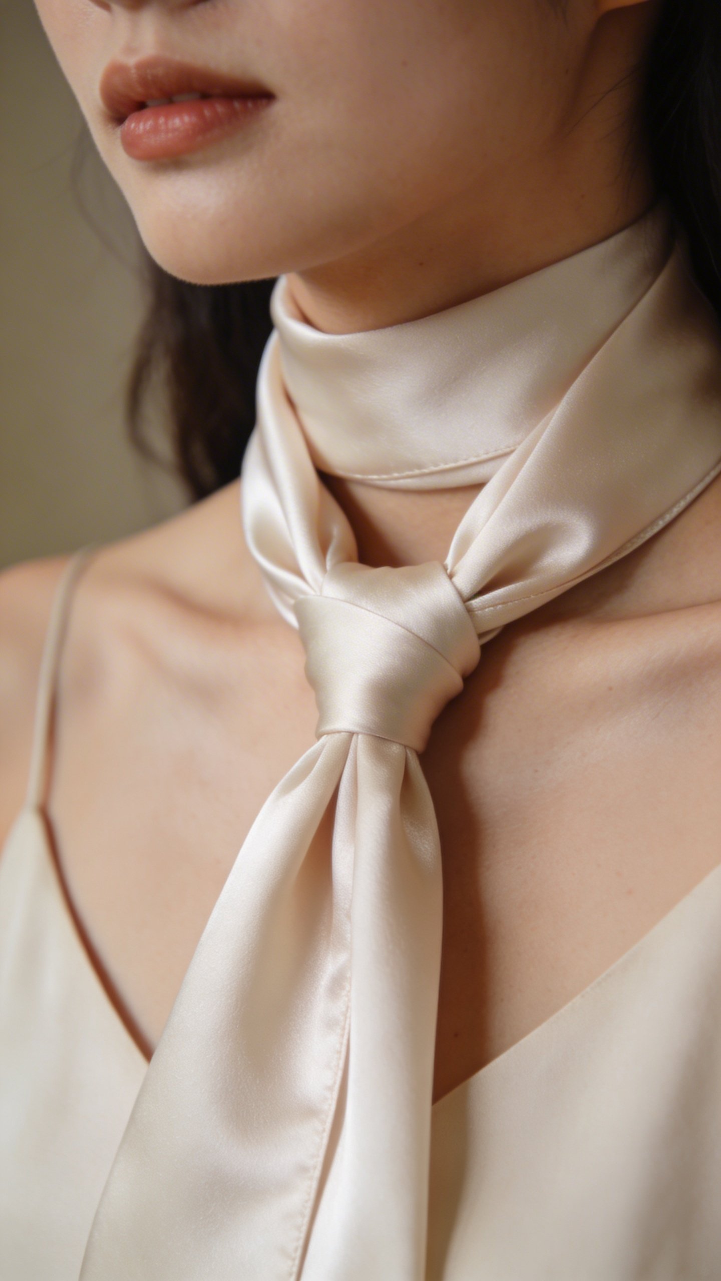 Woman's neck showing classic scarf loop styling technique