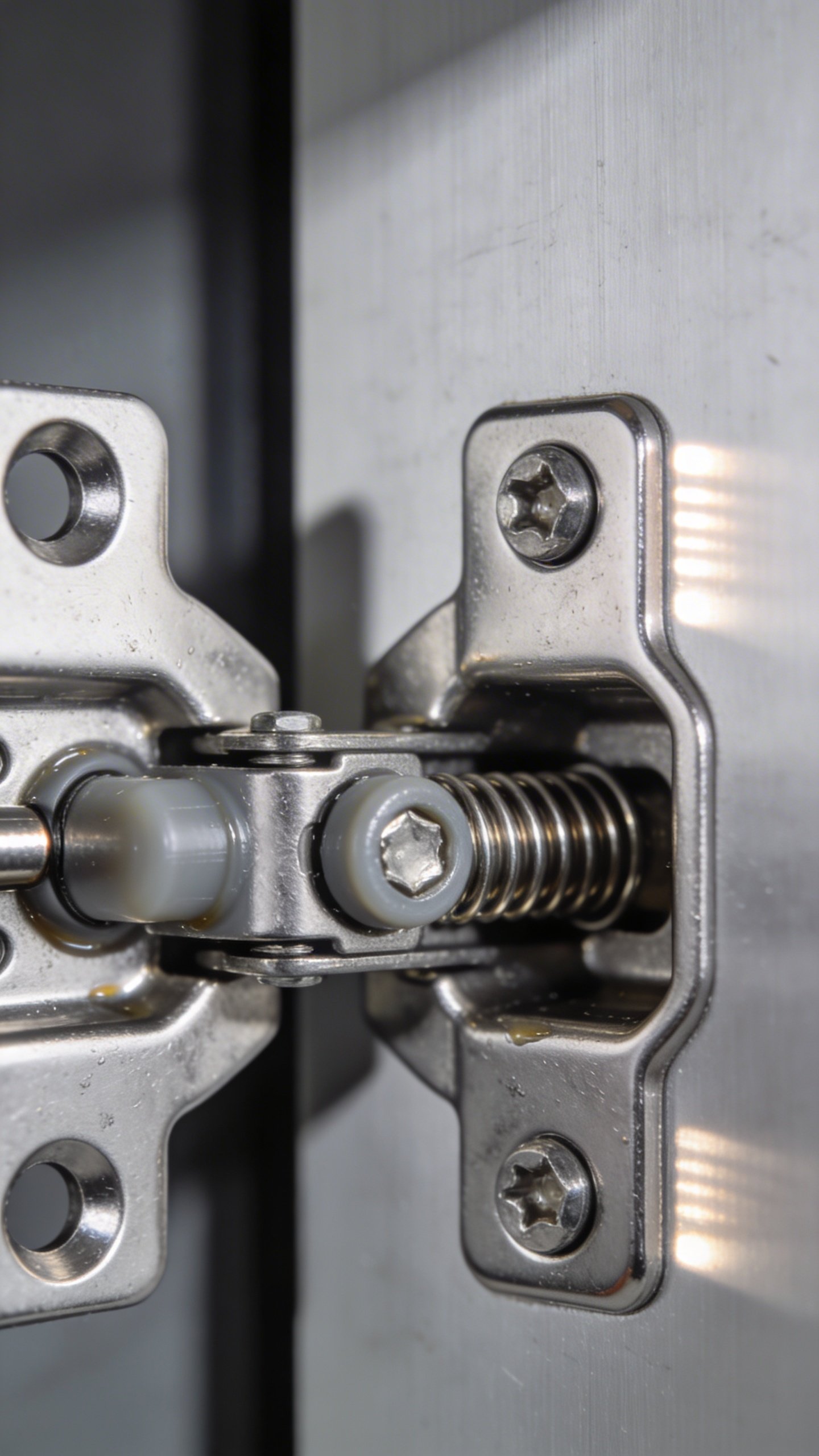 Closeup of concealed door hinge mechanism detail