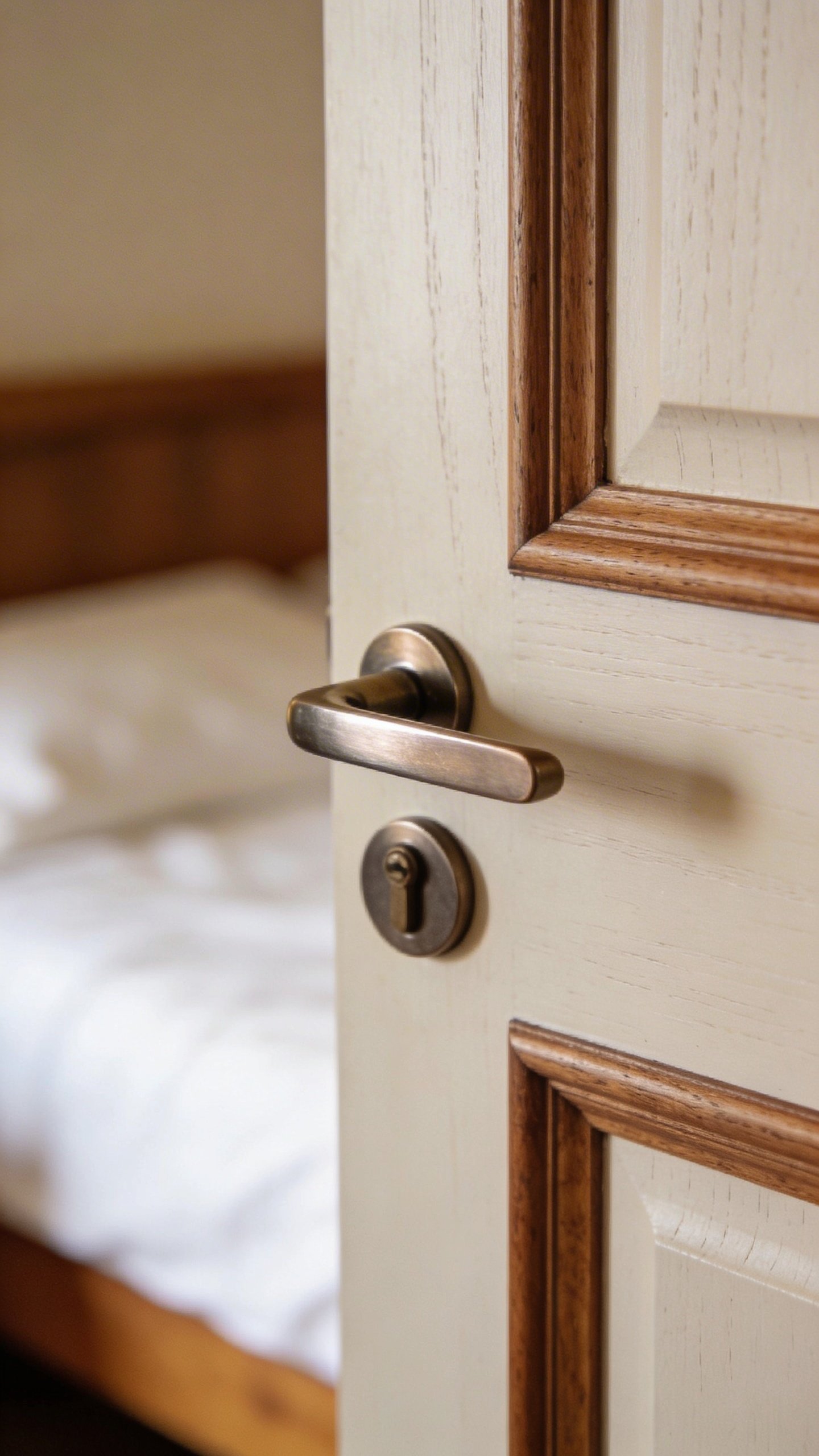 Bedroom door handle and frame from interior view