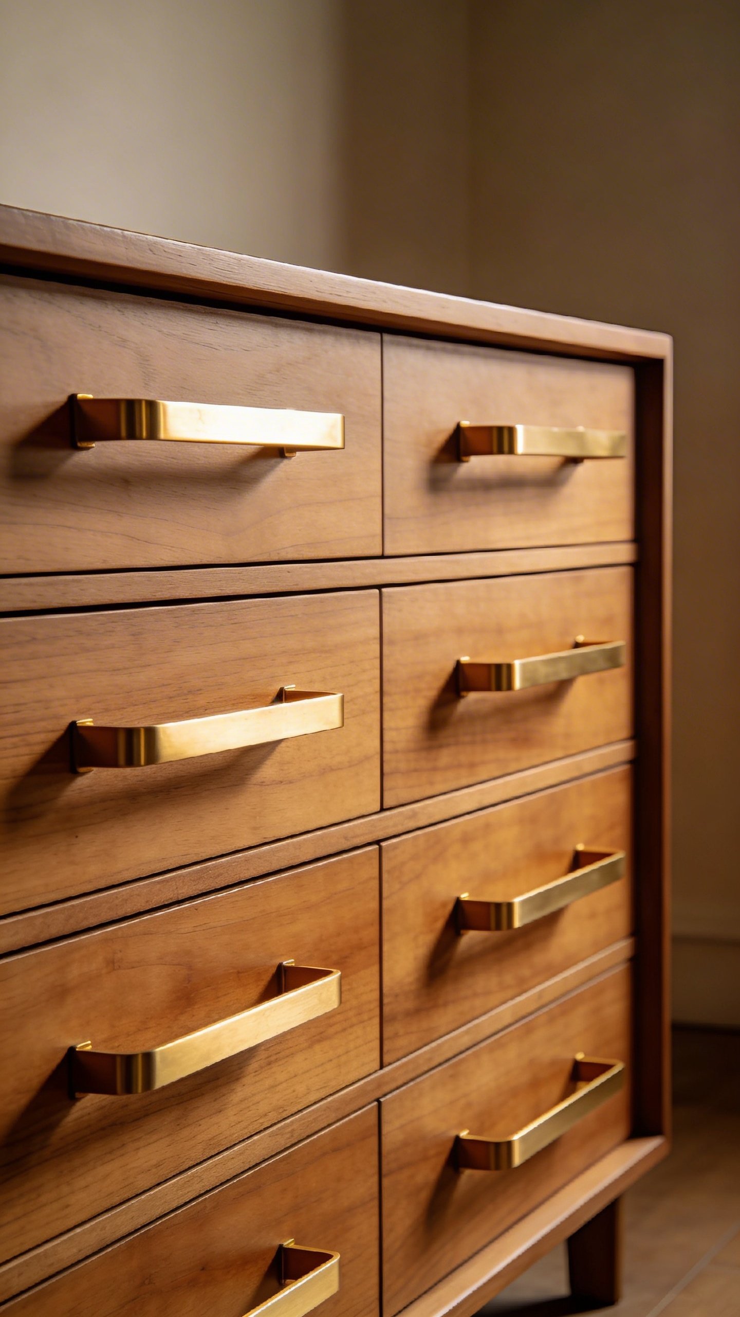 Modern wooden dresser with brass drawer pulls