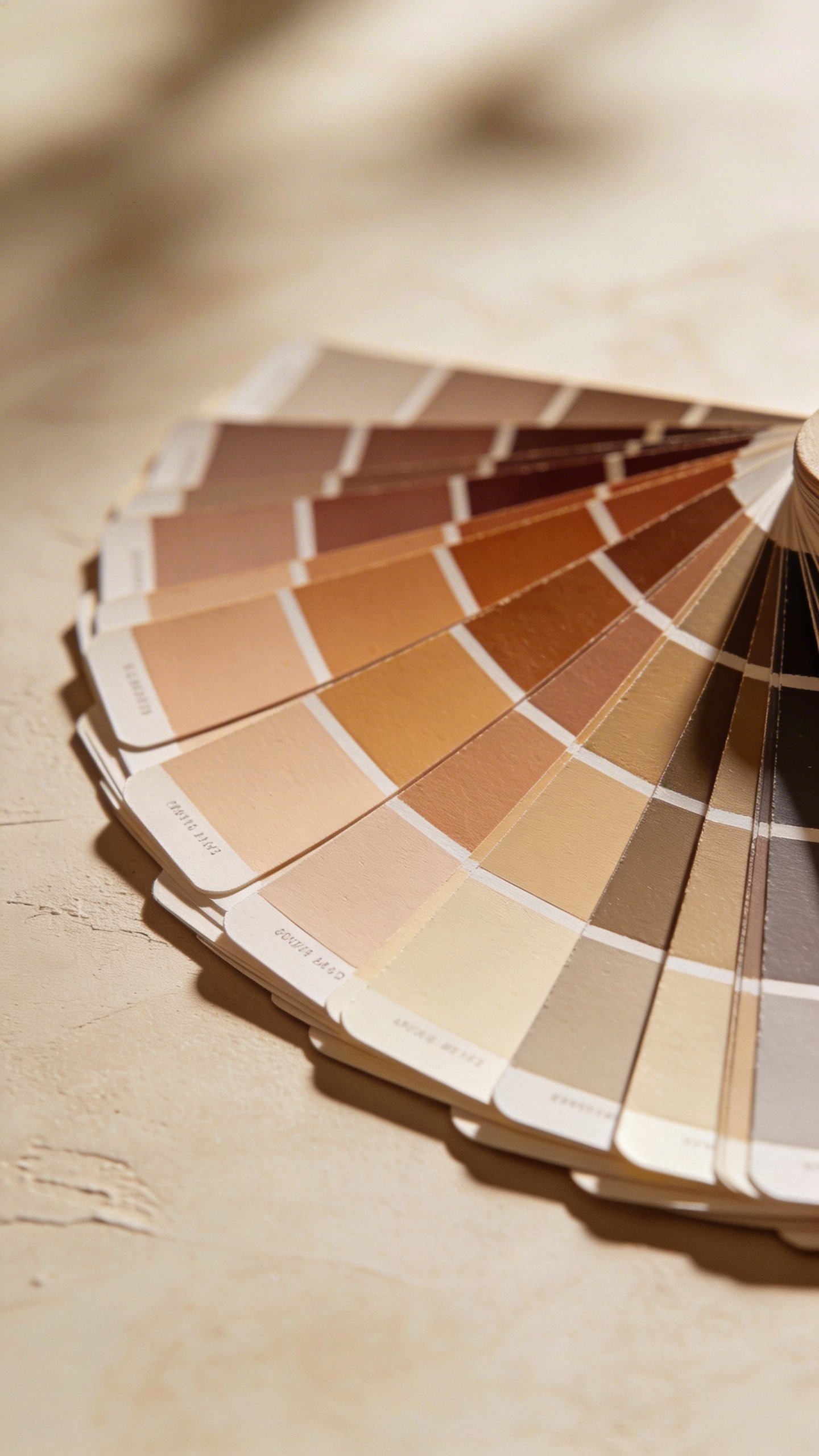 Paint color swatches fanned out on neutral surface