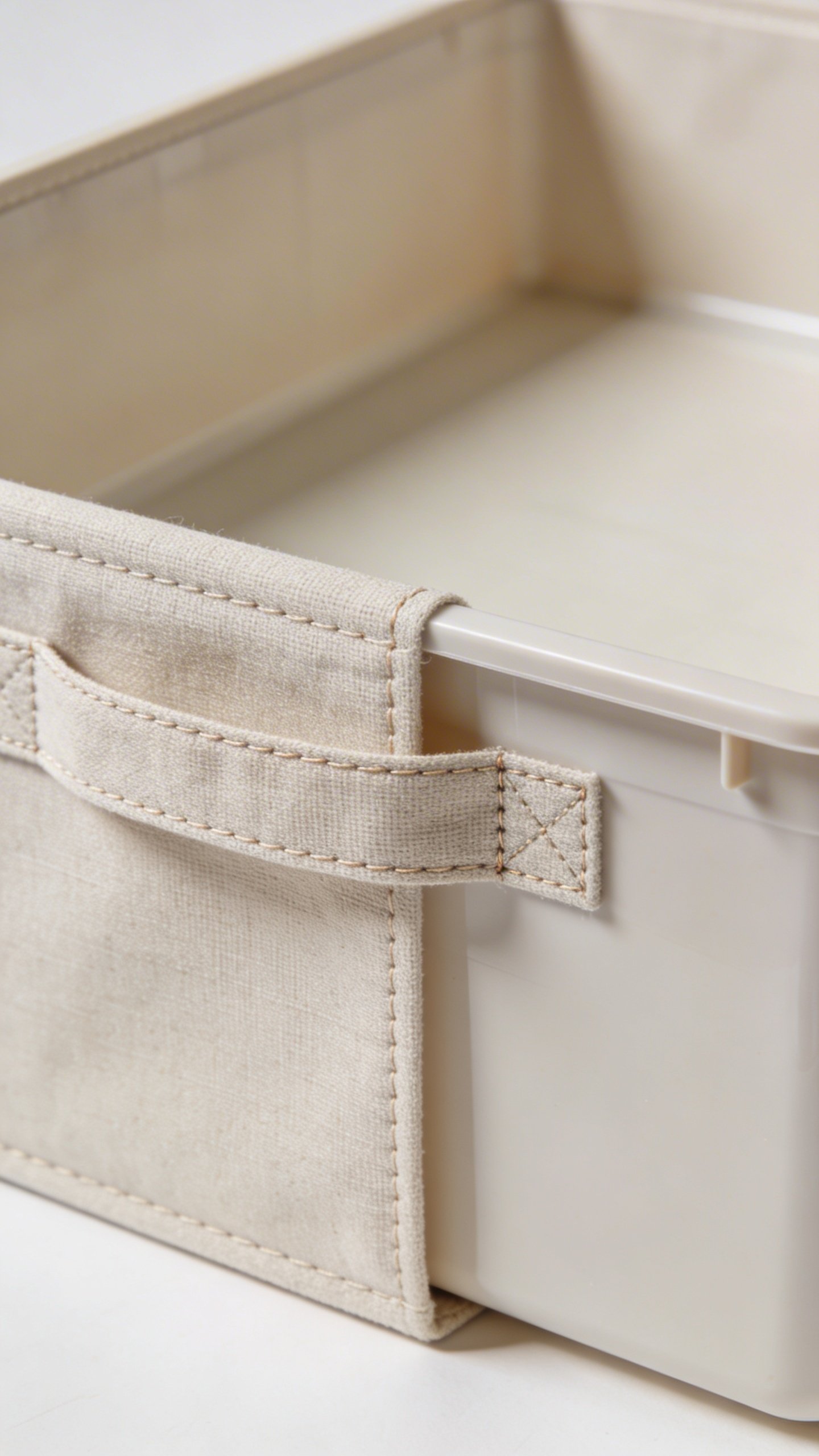 Under-bed storage box with fabric handle closeup