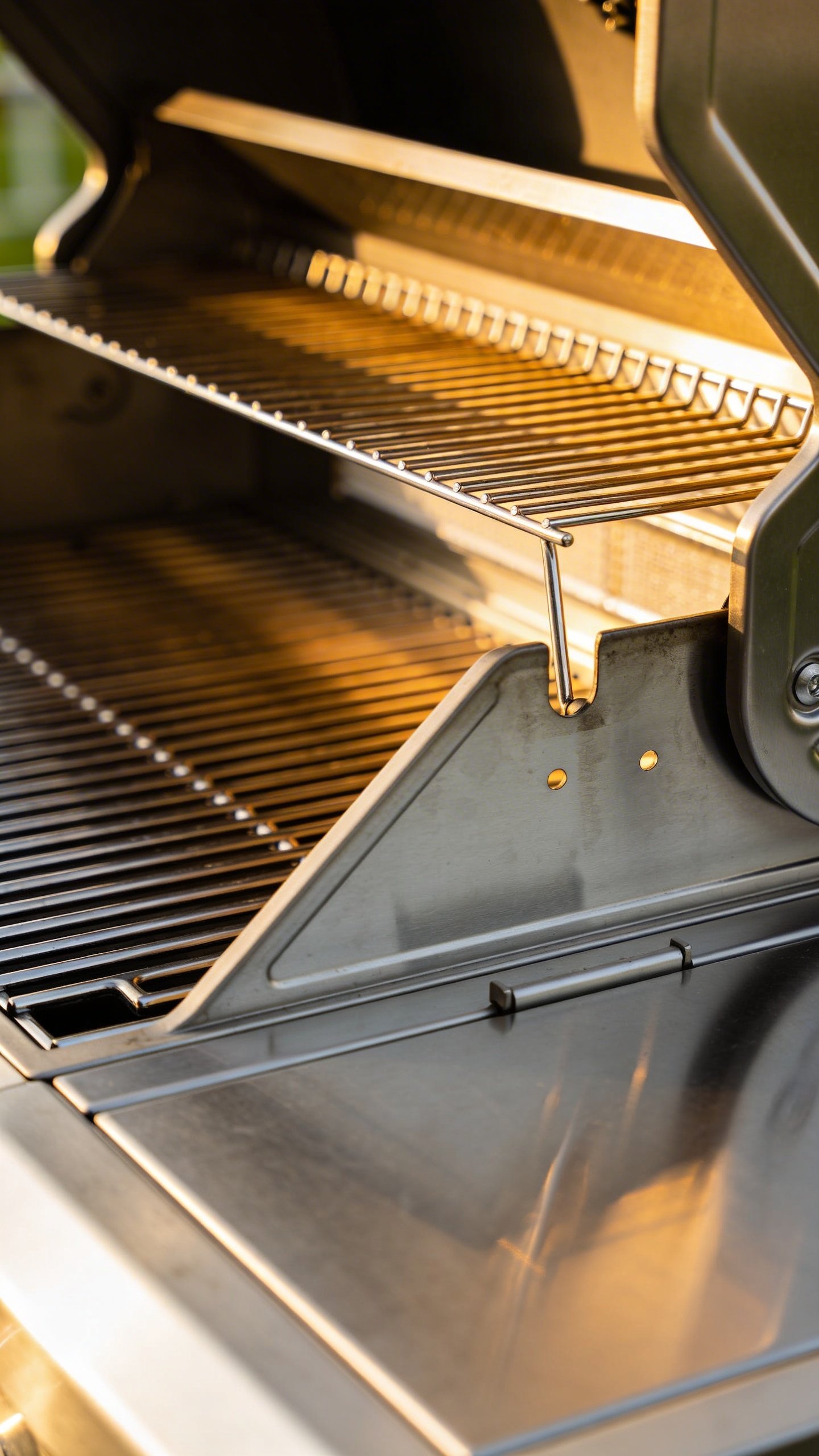 Stainless steel built-in outdoor grill closeup view