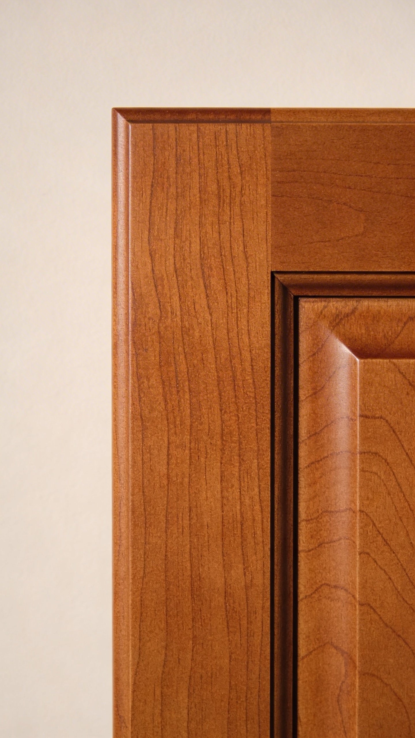 Single kitchen cabinet door showing wood grain stain