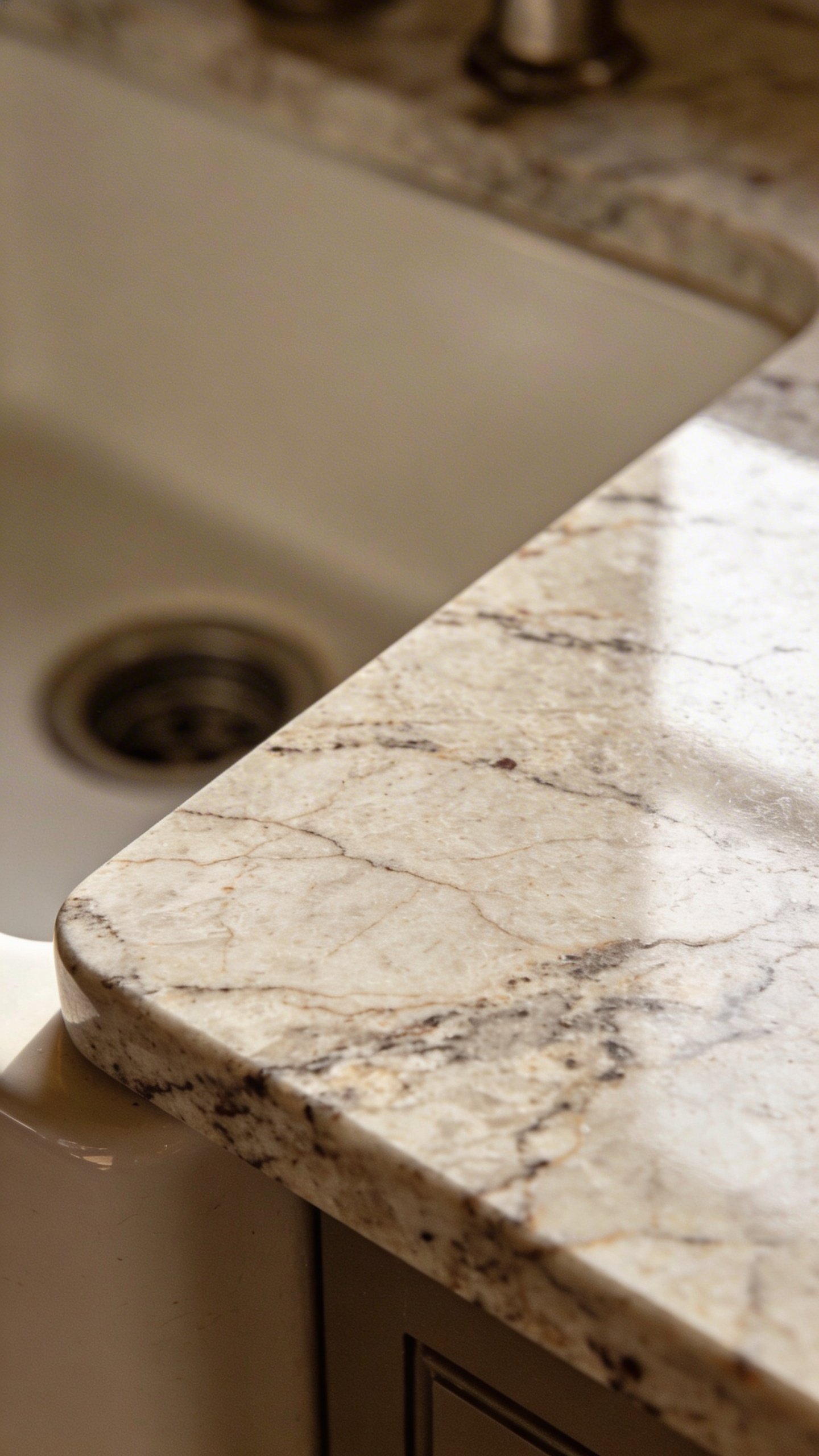 Closeup of empty granite countertop surface near sink