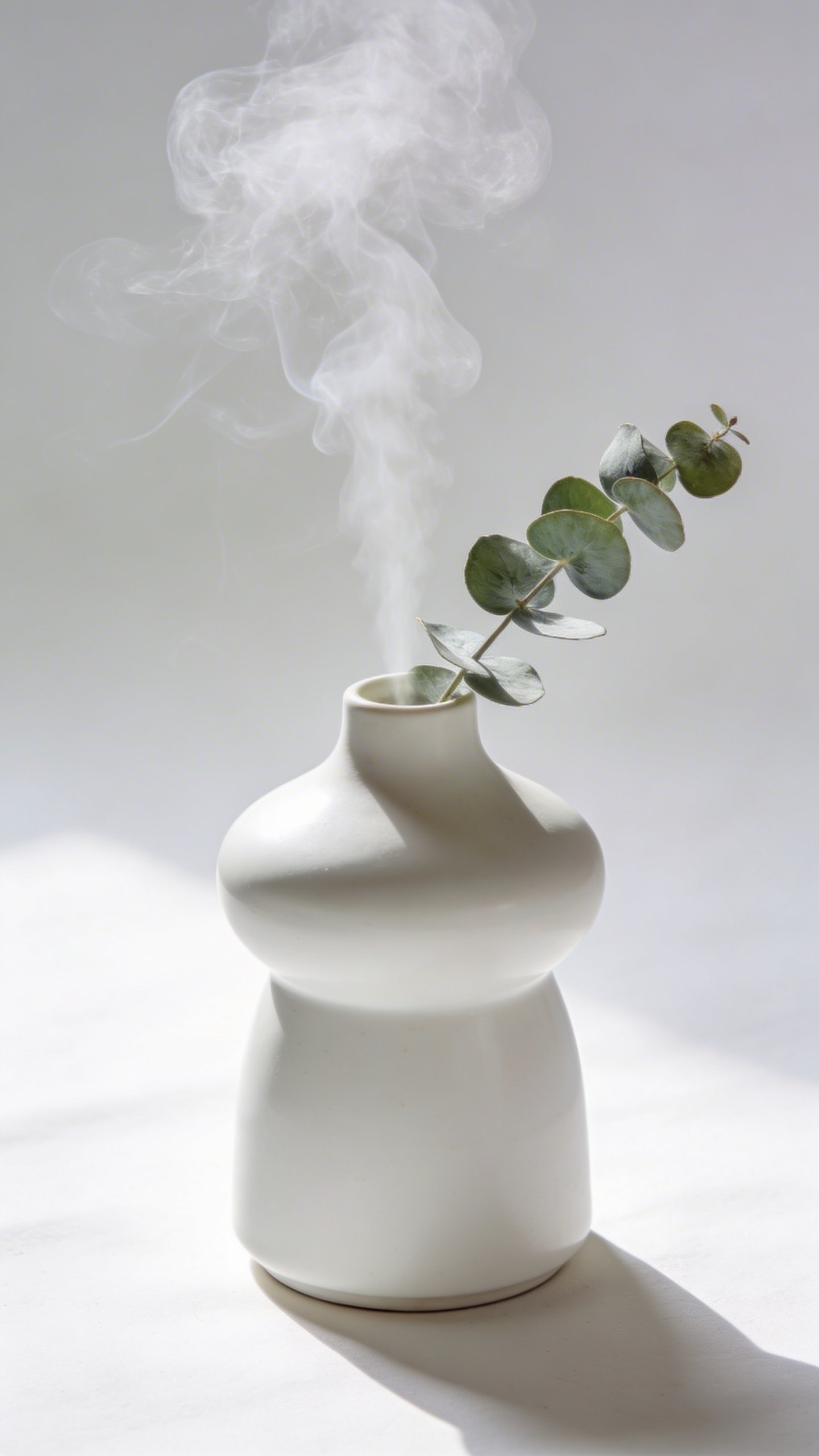 White ceramic diffuser with eucalyptus steam rising