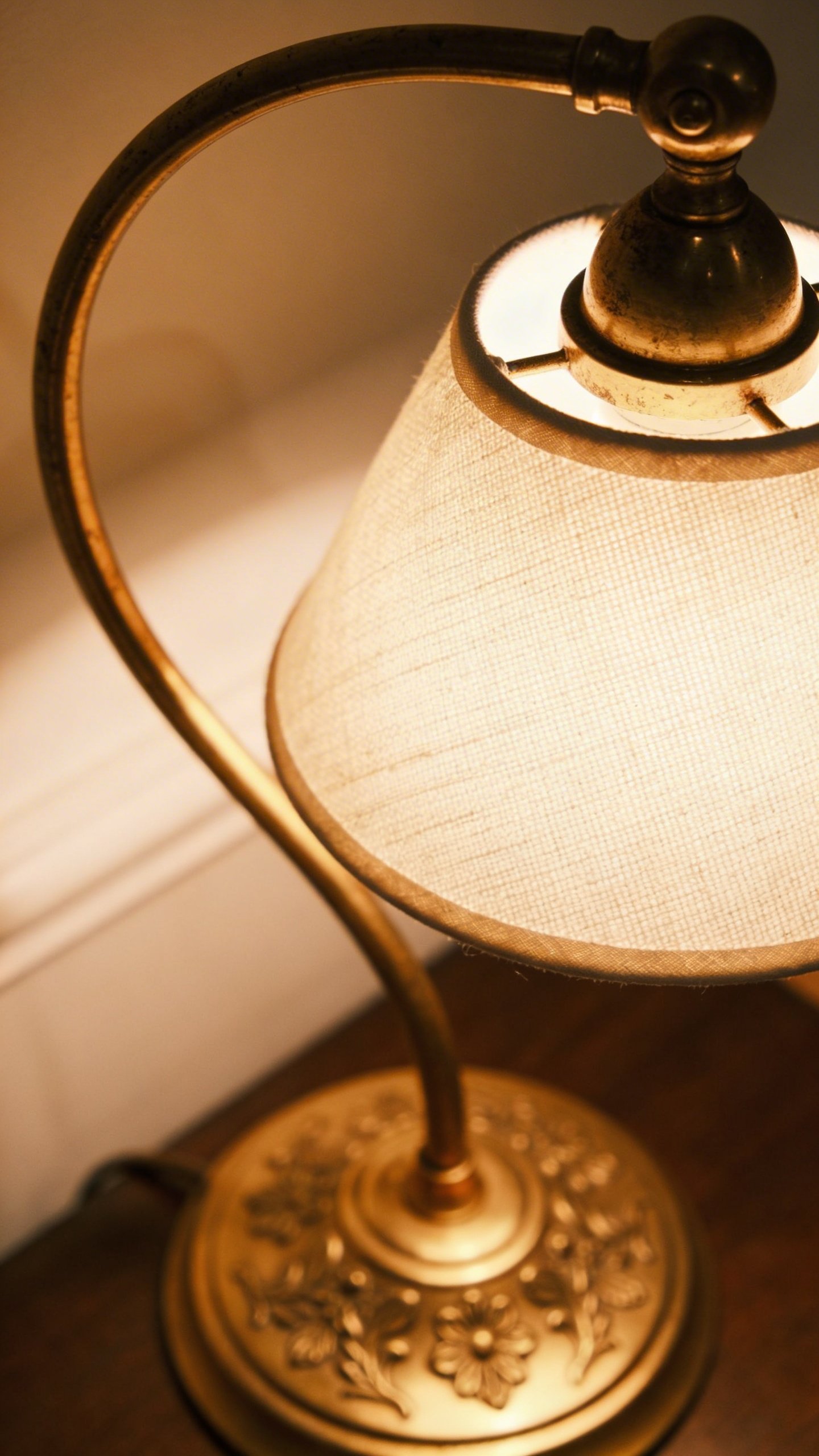 Vintage brass table lamp with cream linen shade