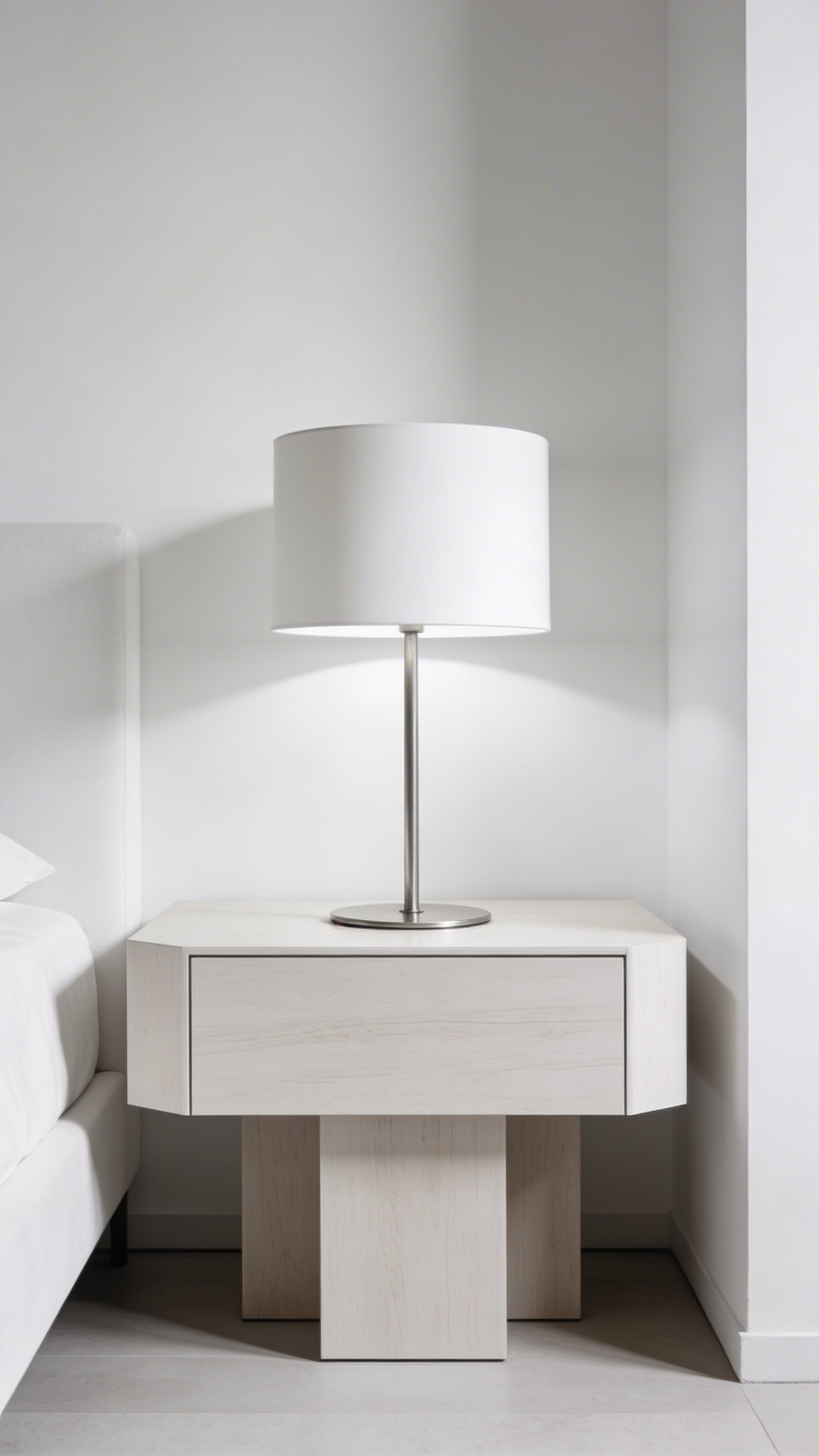 Minimalist nightstand with single lamp, no clutter