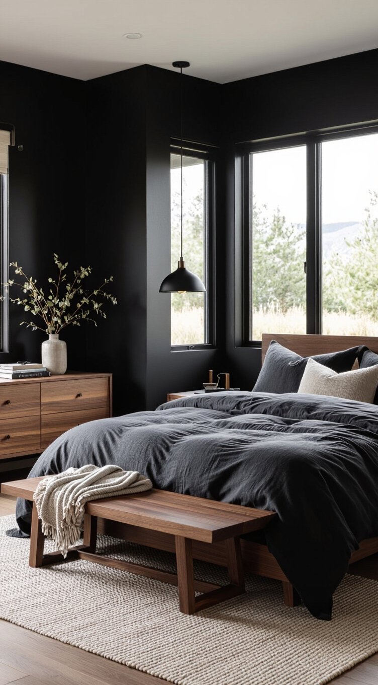 black and natural wood harmony