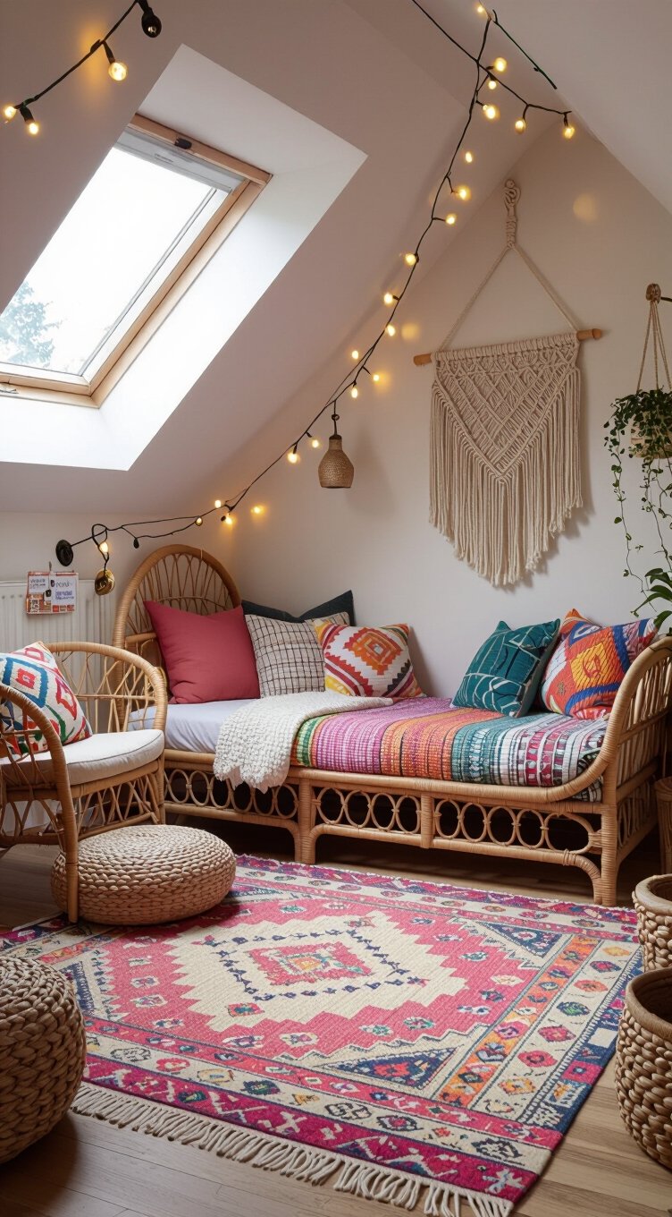 boho colorful teen attic retreat