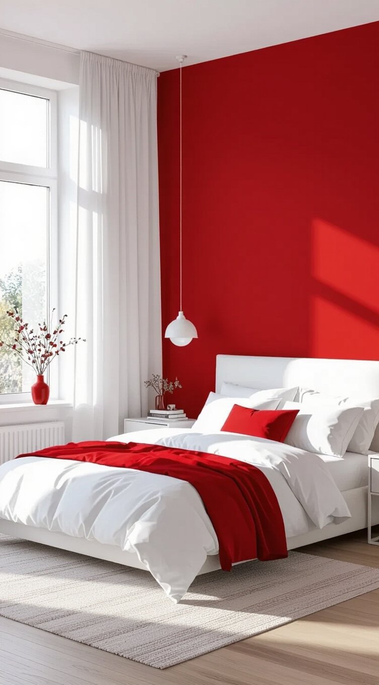bold minimalist red bedroom