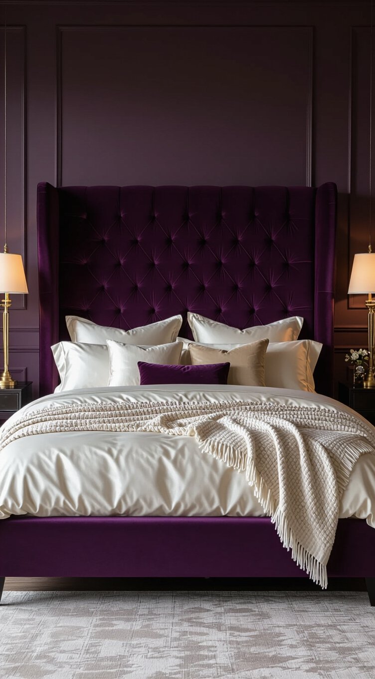 bold purple velvet bed frame