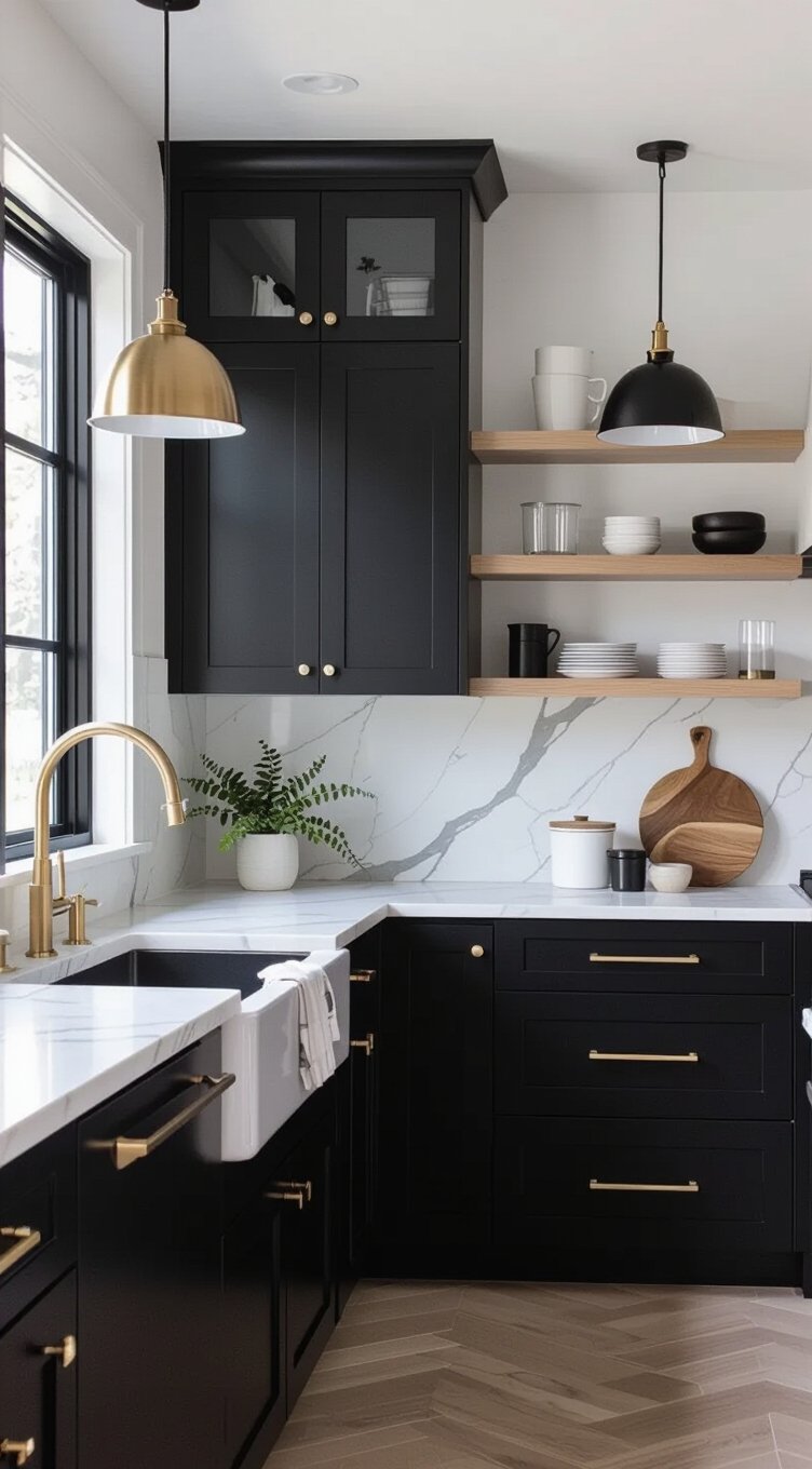 bold small black kitchens