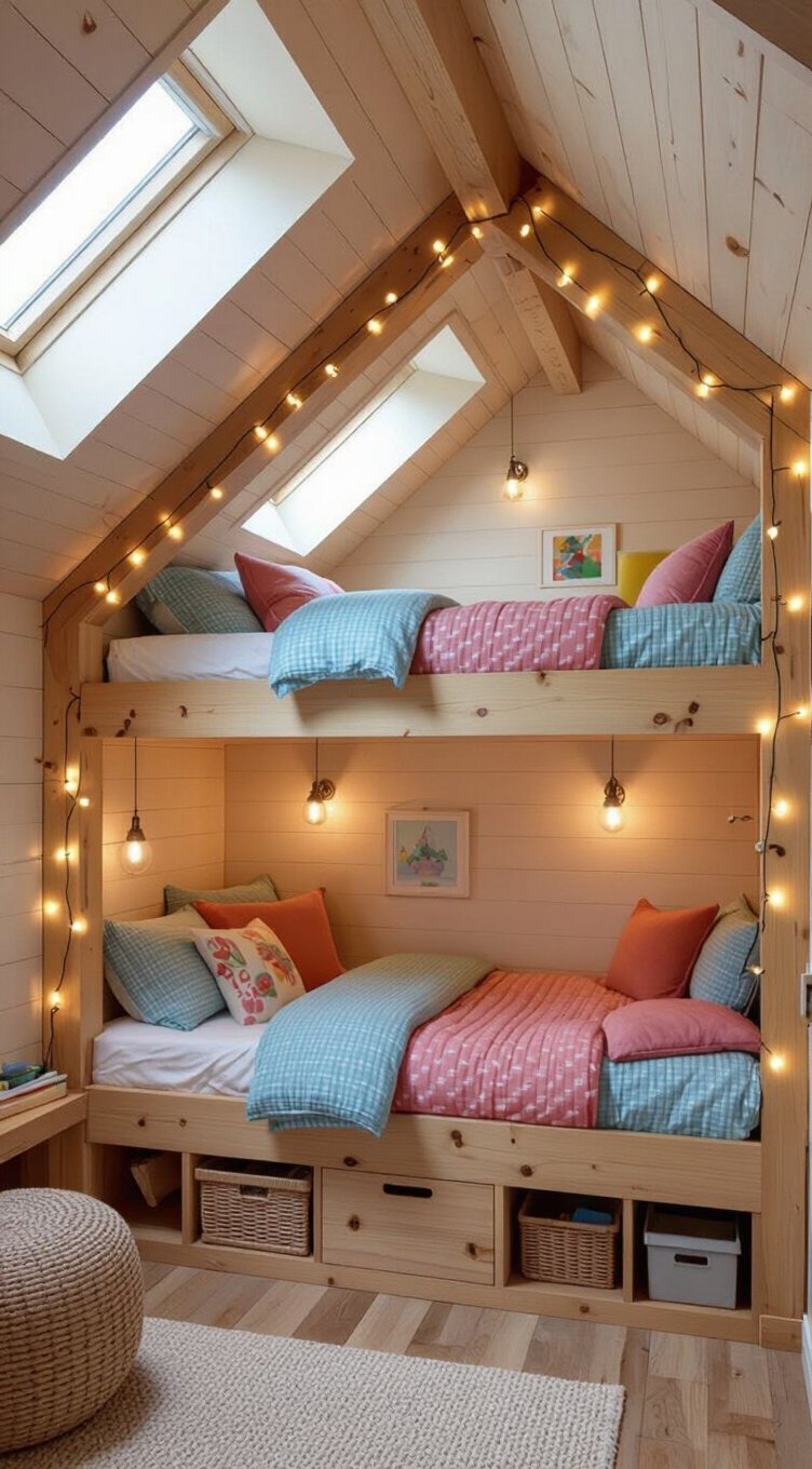 built in bunk beds under eaves