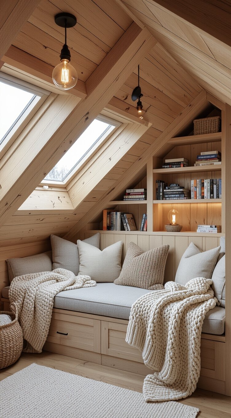 cozy attic nook with storage