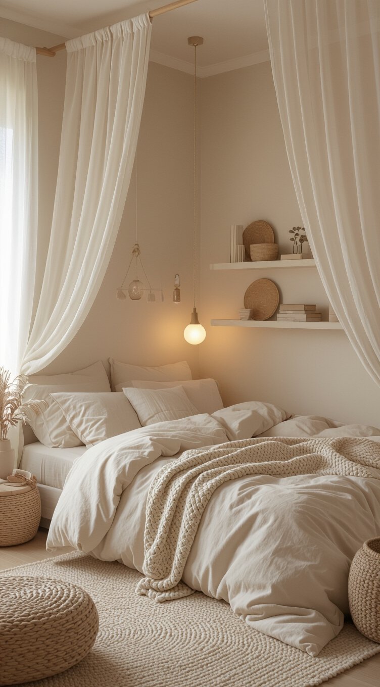 cream bedroom space saving ideas