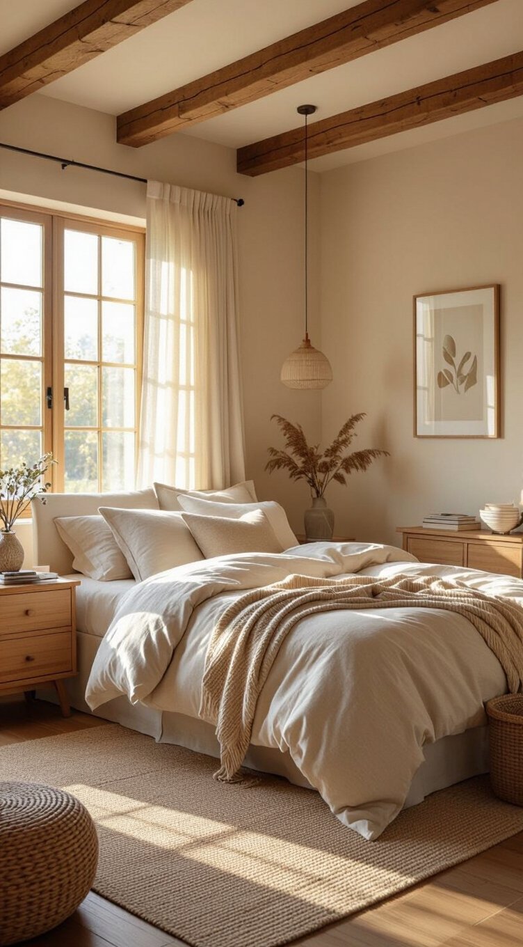 cream walls natural wood accents