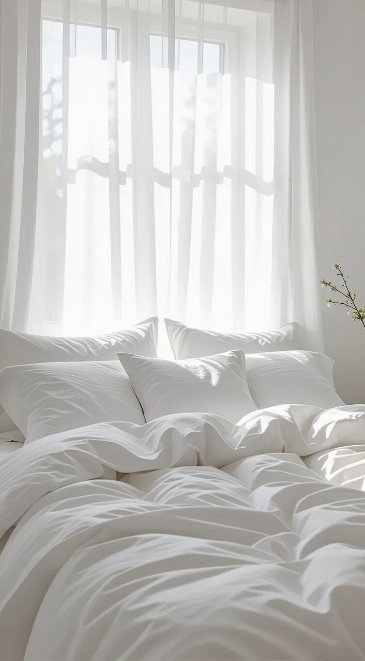crisp white minimal bedding