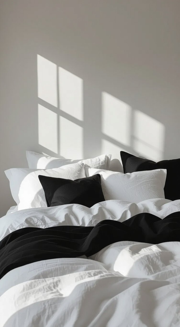crisp white with black accents