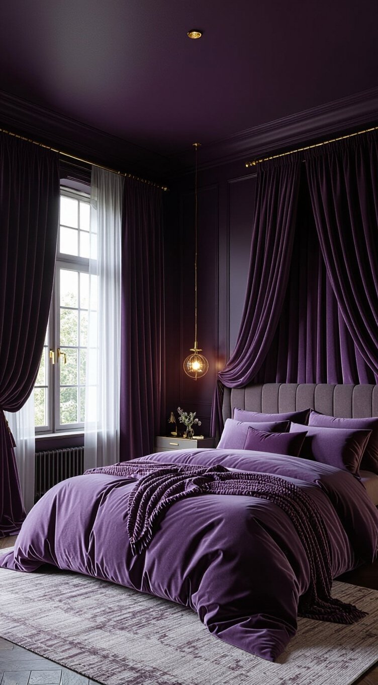 dark purple bedroom ceiling elegance