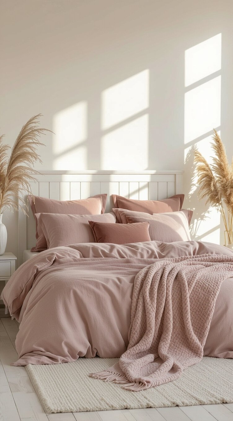 dusty rose layered bedding