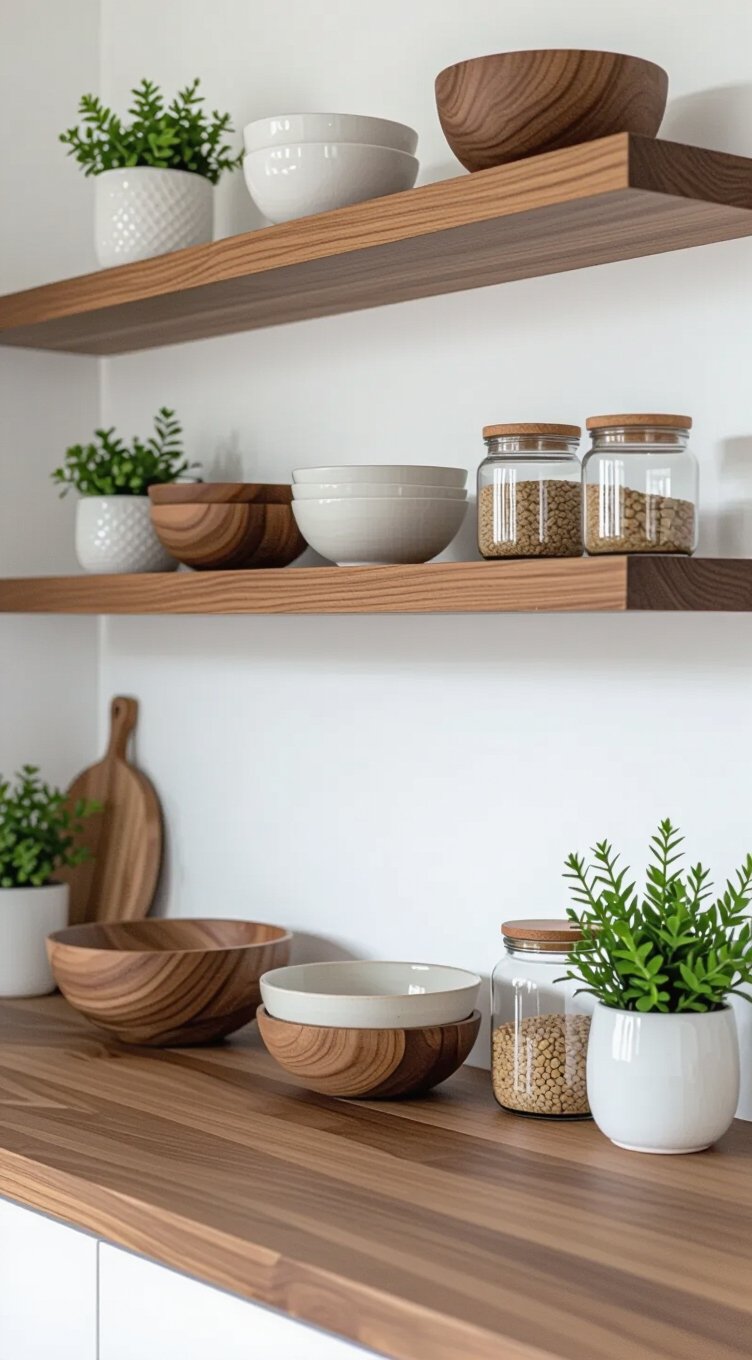 floating wood shelves minimal warmth
