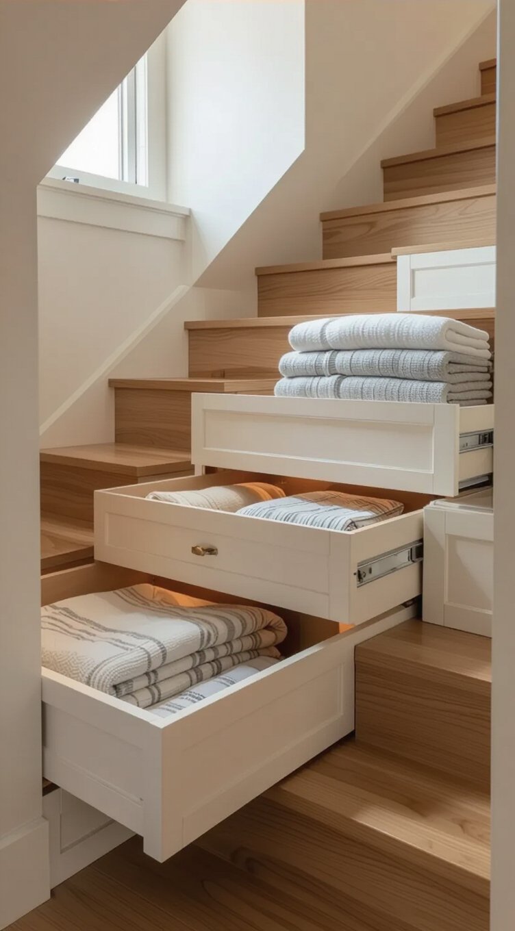 hidden storage in stair risers