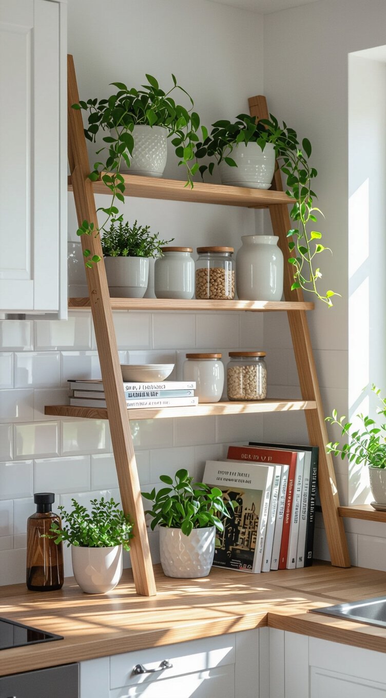 ladder shelves maximize vertical space