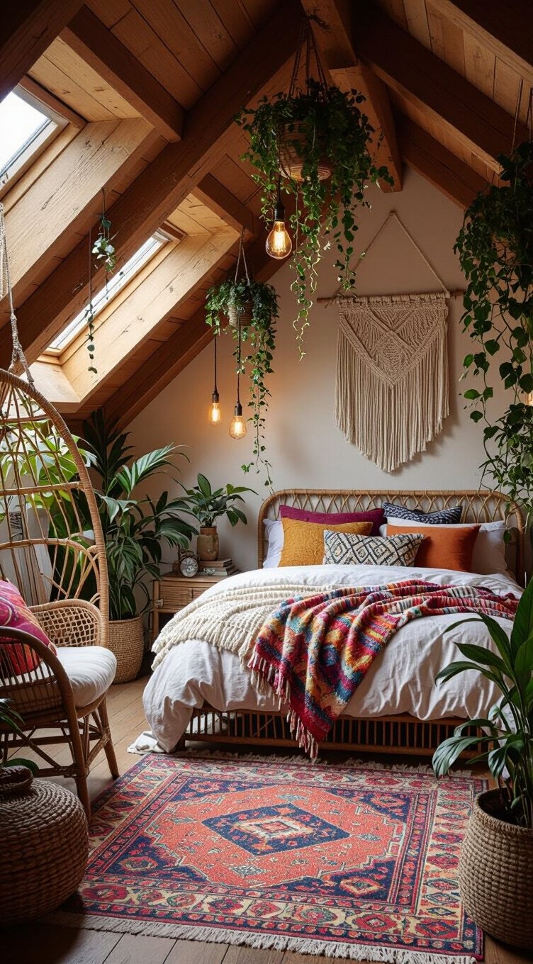 layered colorful bohemian attic retreat