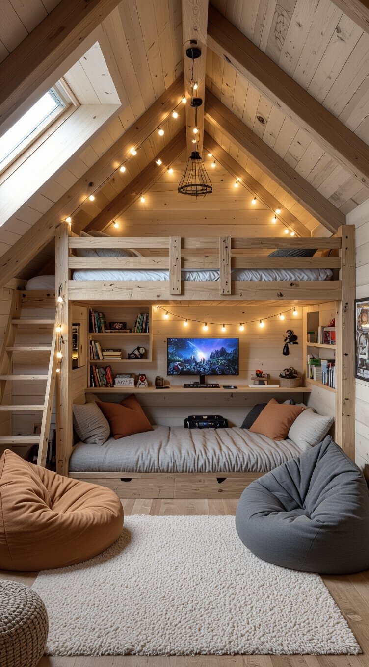 loft bed with hangout space underneath for kids