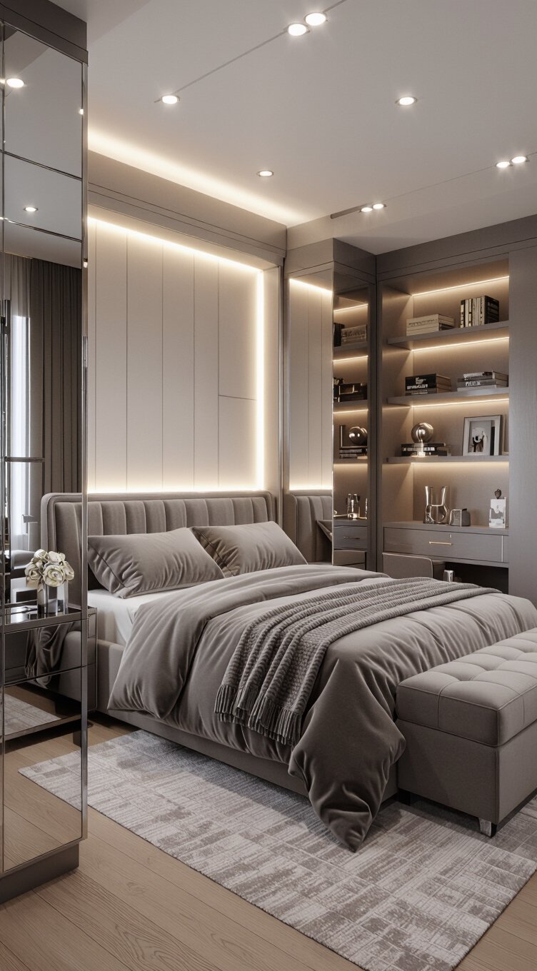 luxurious grey small bedroom