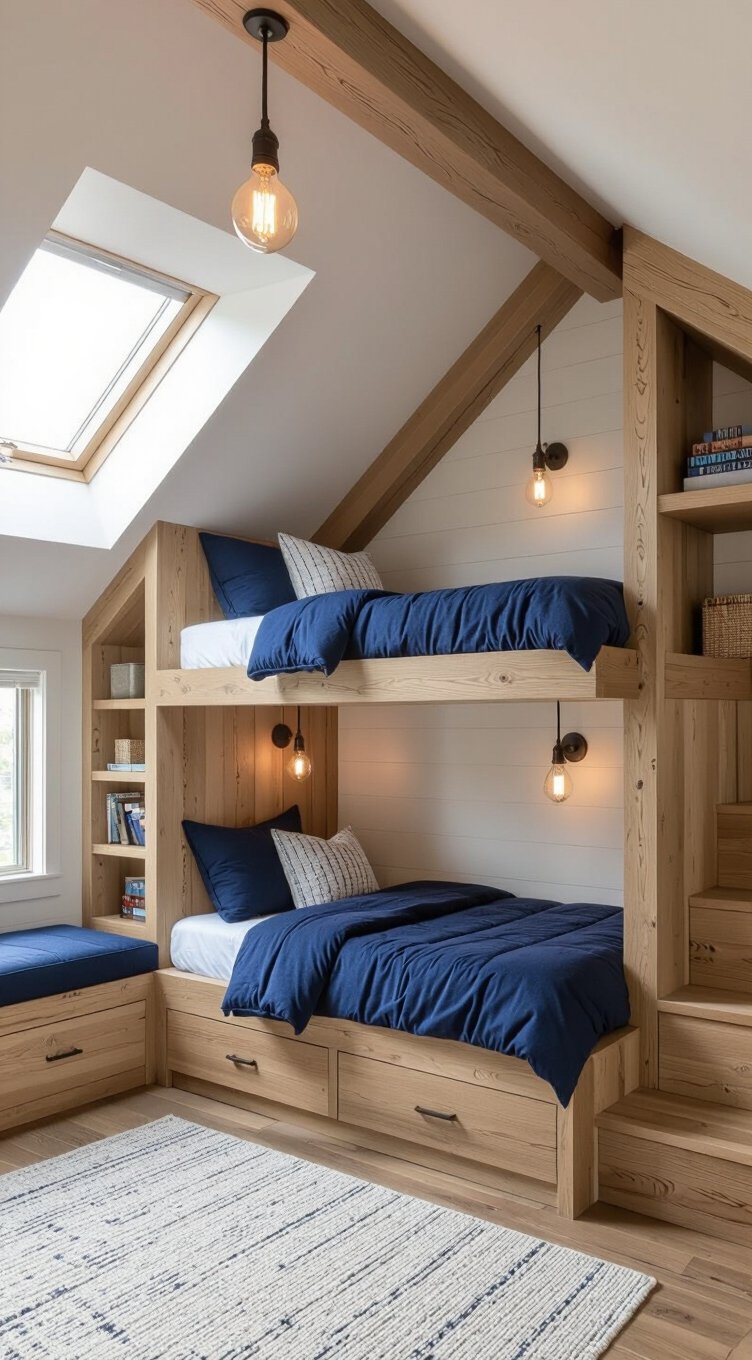 maximizing attic space with built in bunk beds
