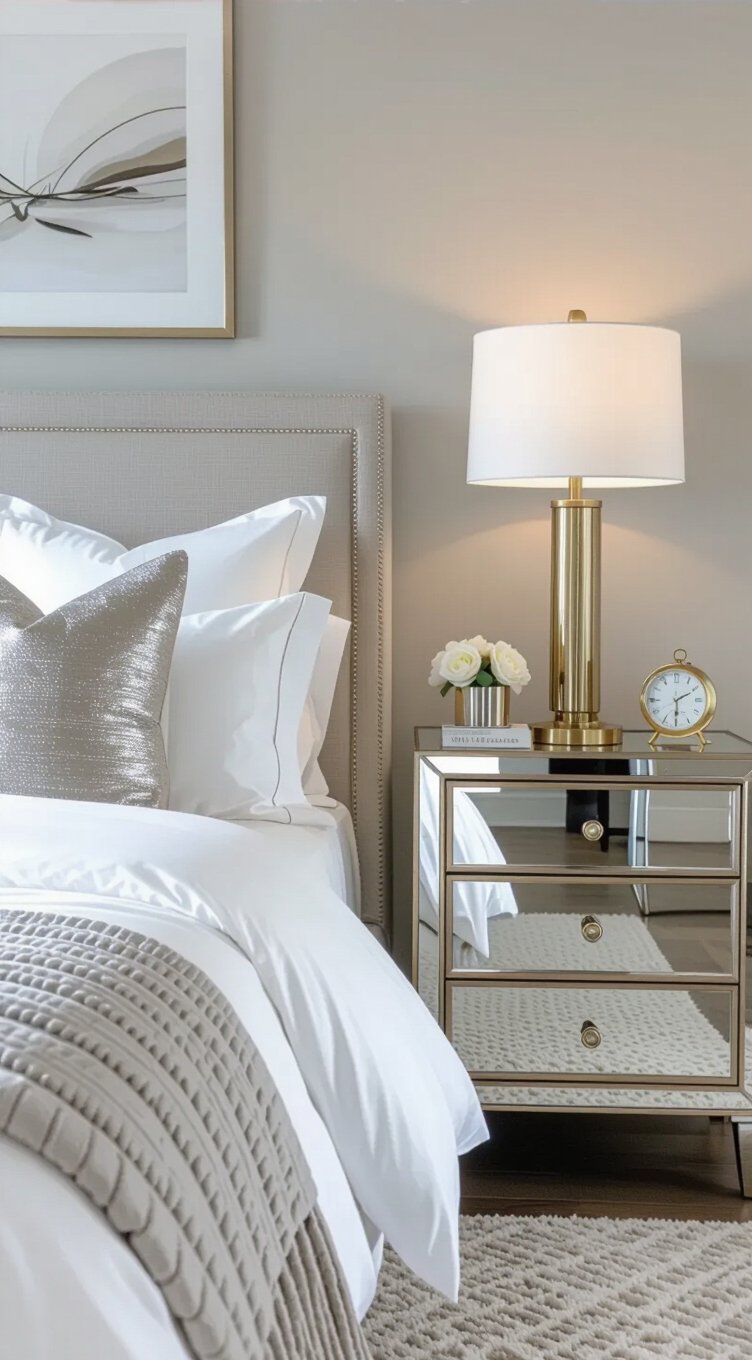 metallic accents elevate bedroom palette
