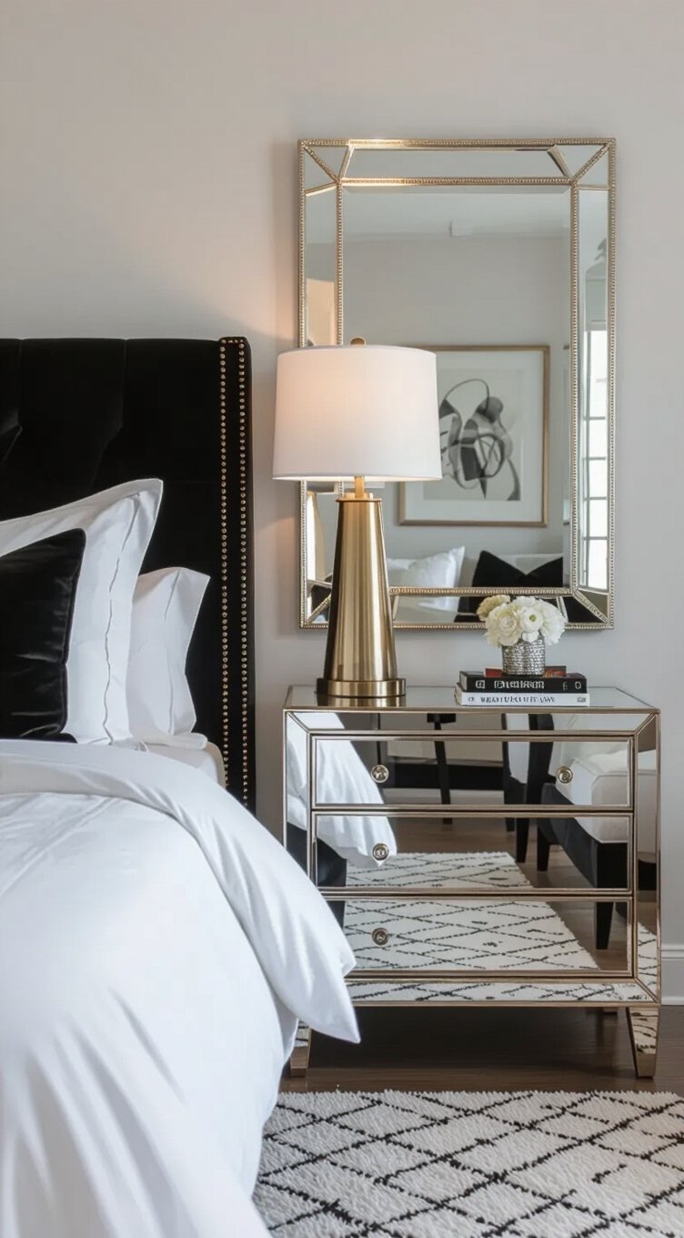 metallic accents elevate bedroom