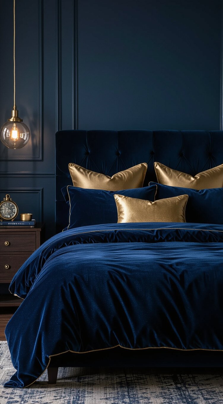 midnight blue luxury bedding