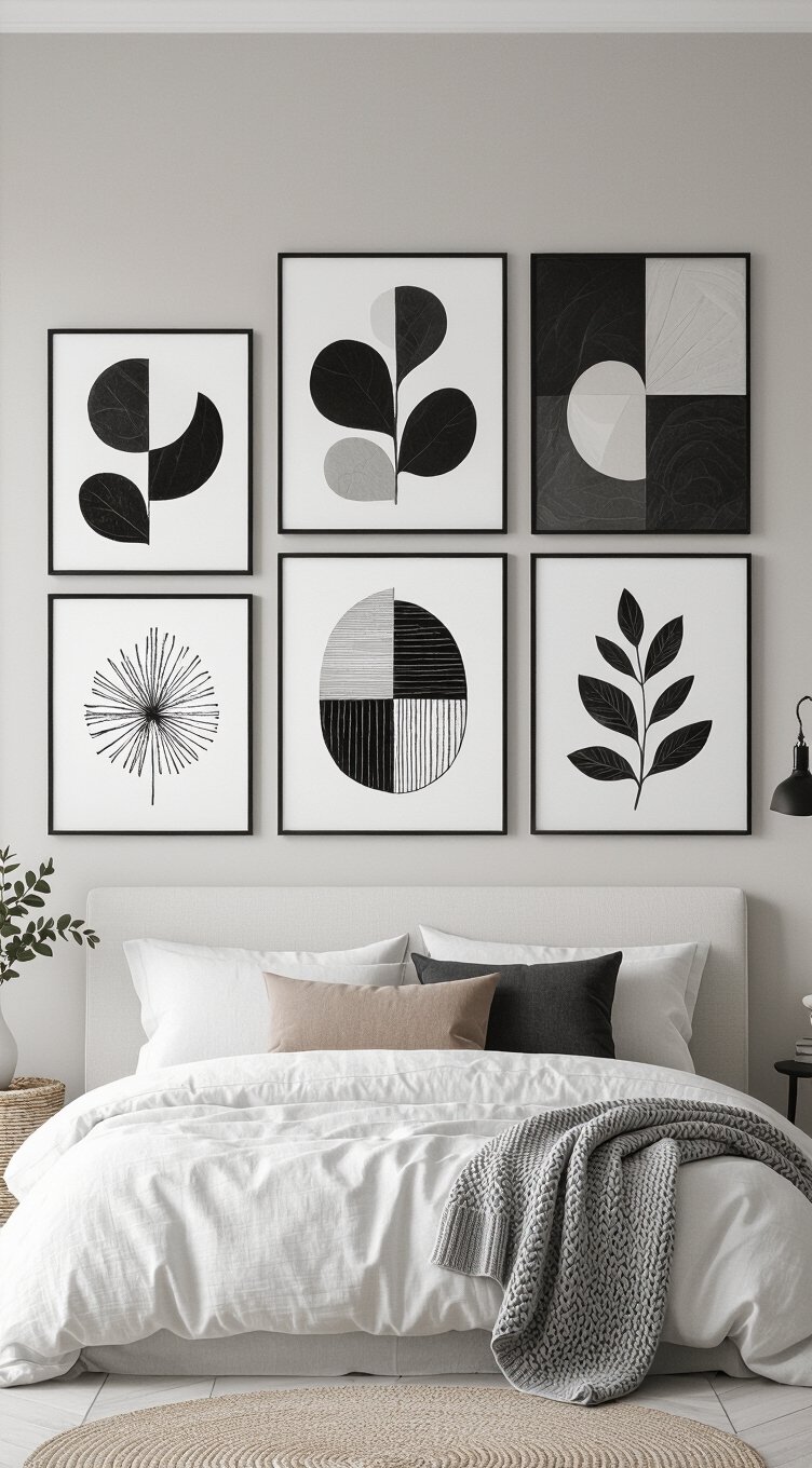 monochrome art gallery wall