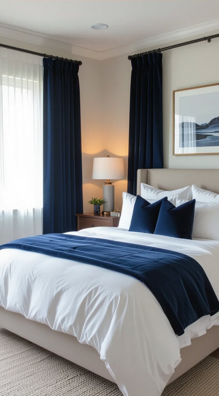navy accents enrich light spaces