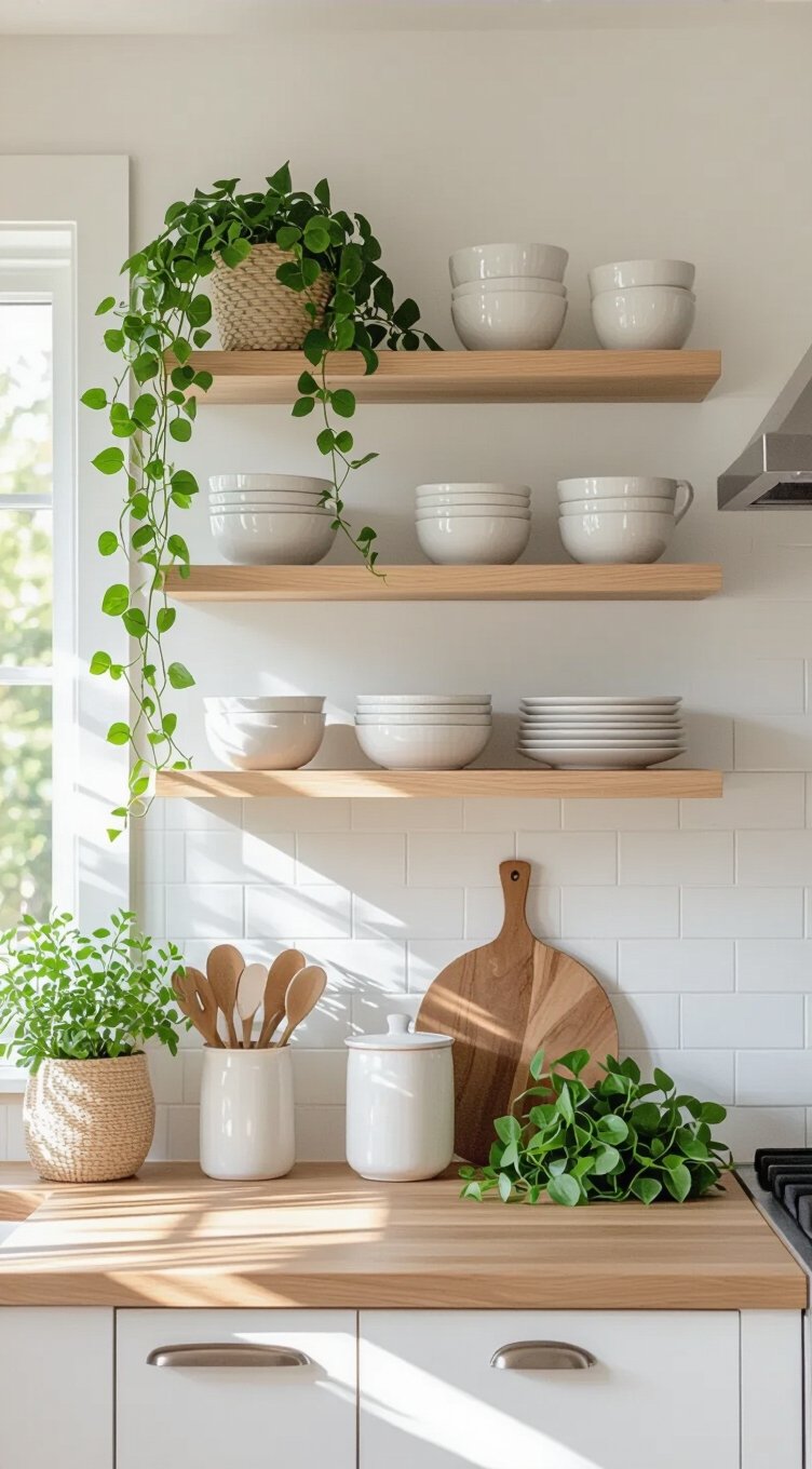 open shelves enhance small kitchens