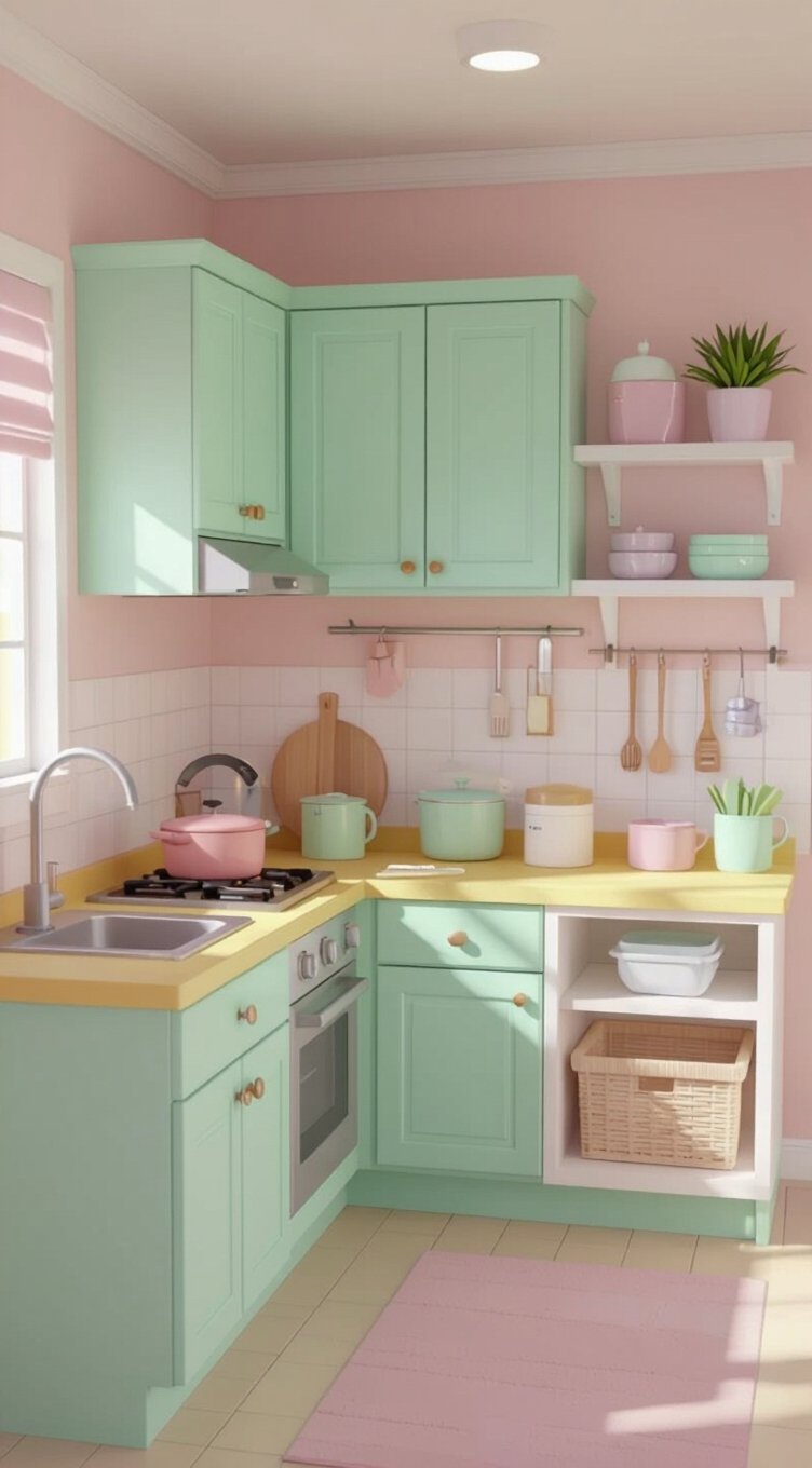 pastel colors enhance small kitchens