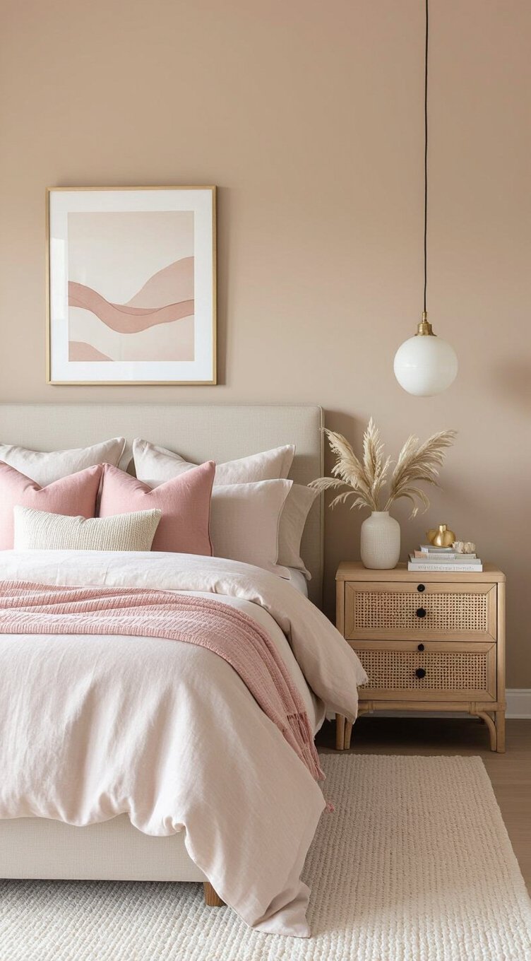 pink accents with neutral balance