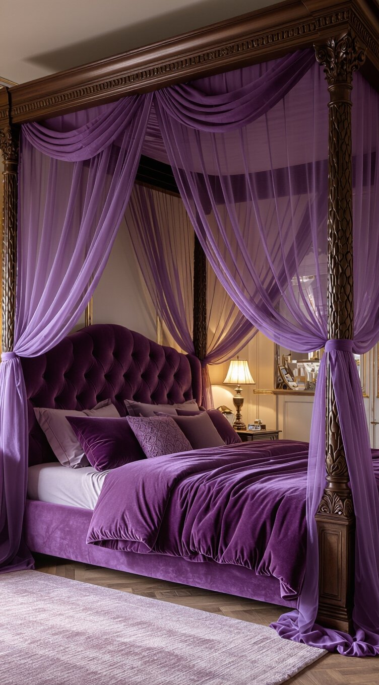 purple canopy with sheer drapes