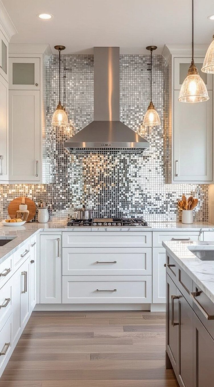 reflective backsplashes enlarge small kitchens