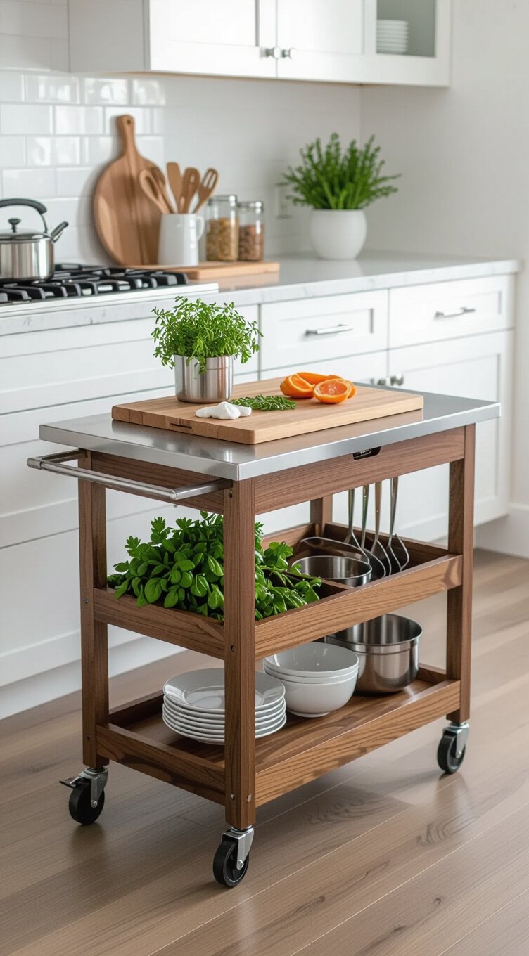 rolling kitchen cart with butcher block top