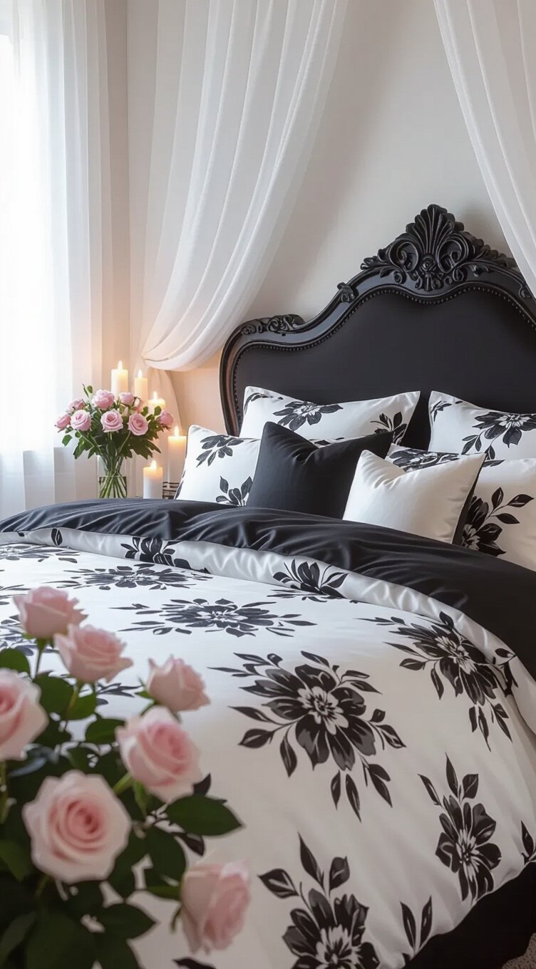 romantic black and white florals