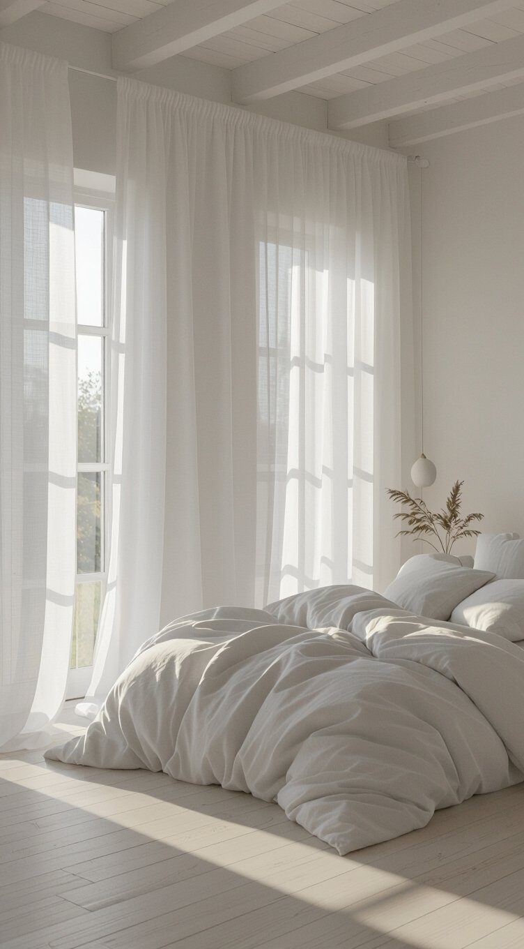 soft white sheers for light airy bedrooms