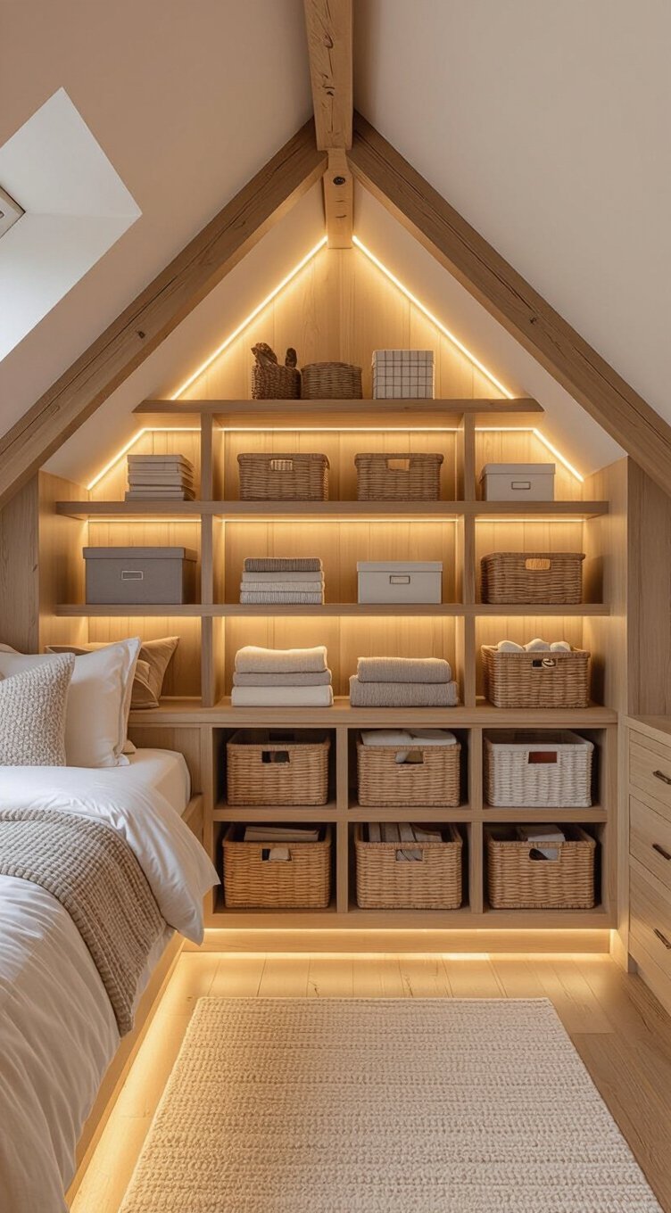 strategic lighting enhances attic storage