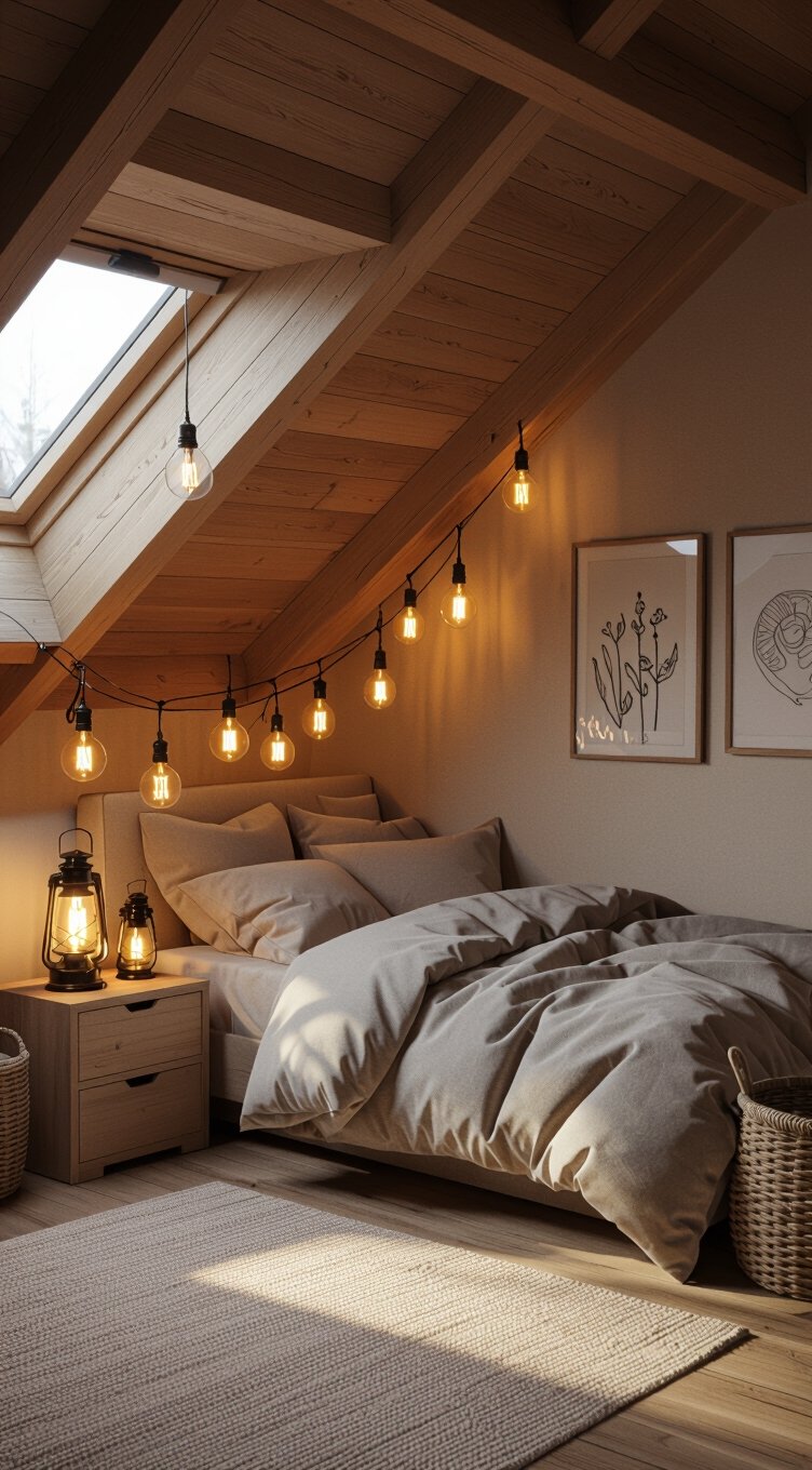 warm layered lighting for cozy attic bedrooms